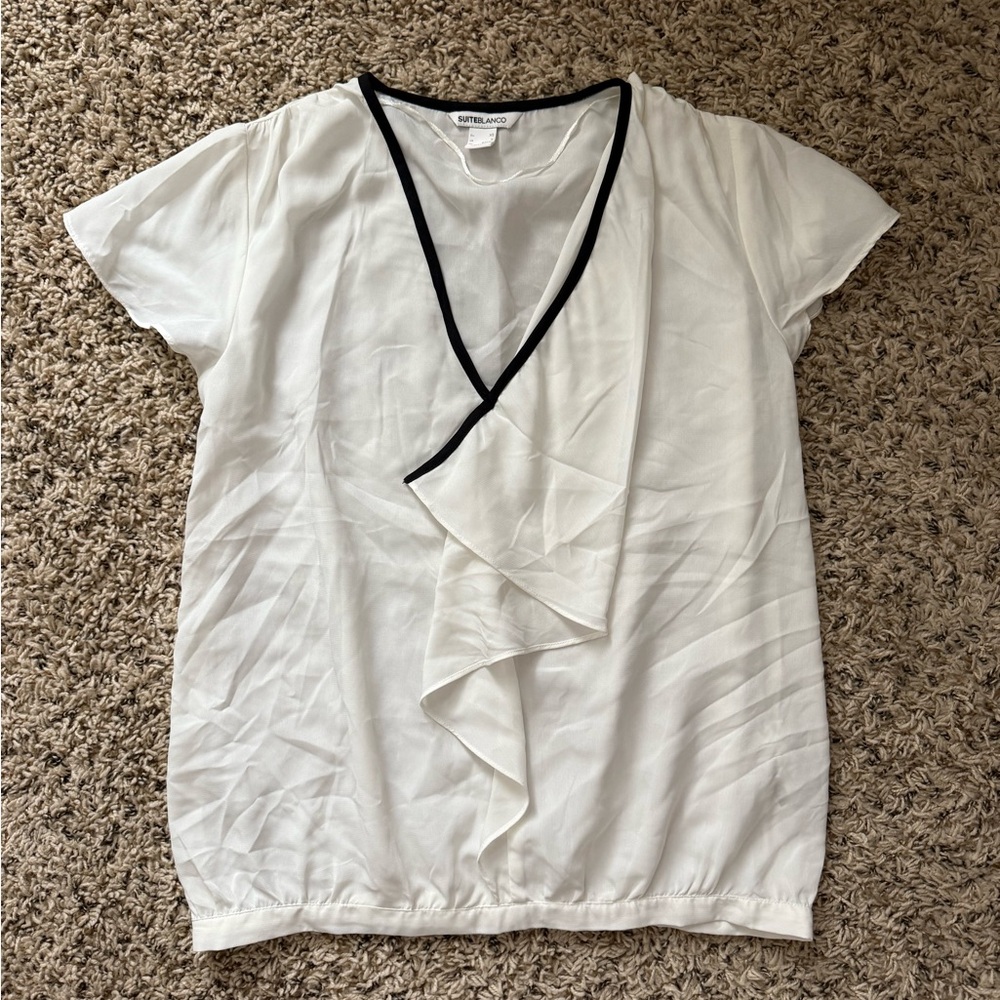 White and Black Trim Women's Top